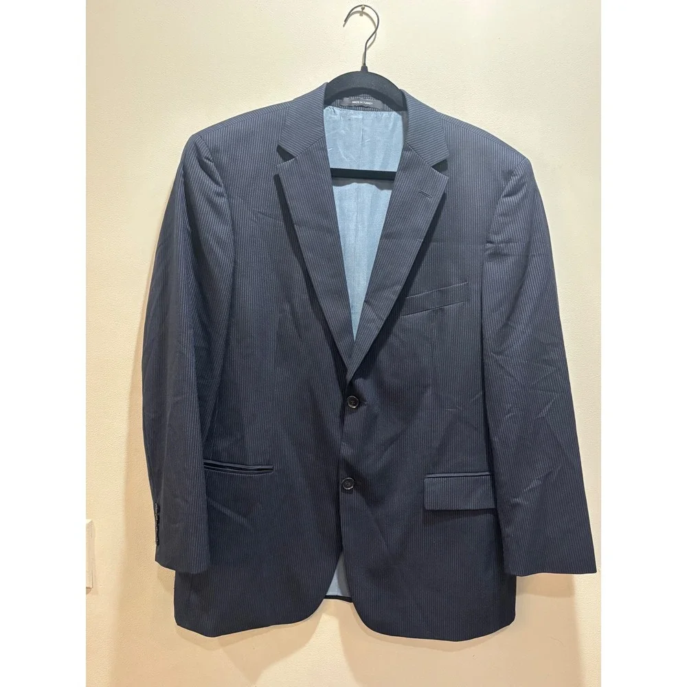 Hugo Boss Navy Pinstripe Blazer Super‎ 120 Virgin Wool Suit Sports Coat 42R